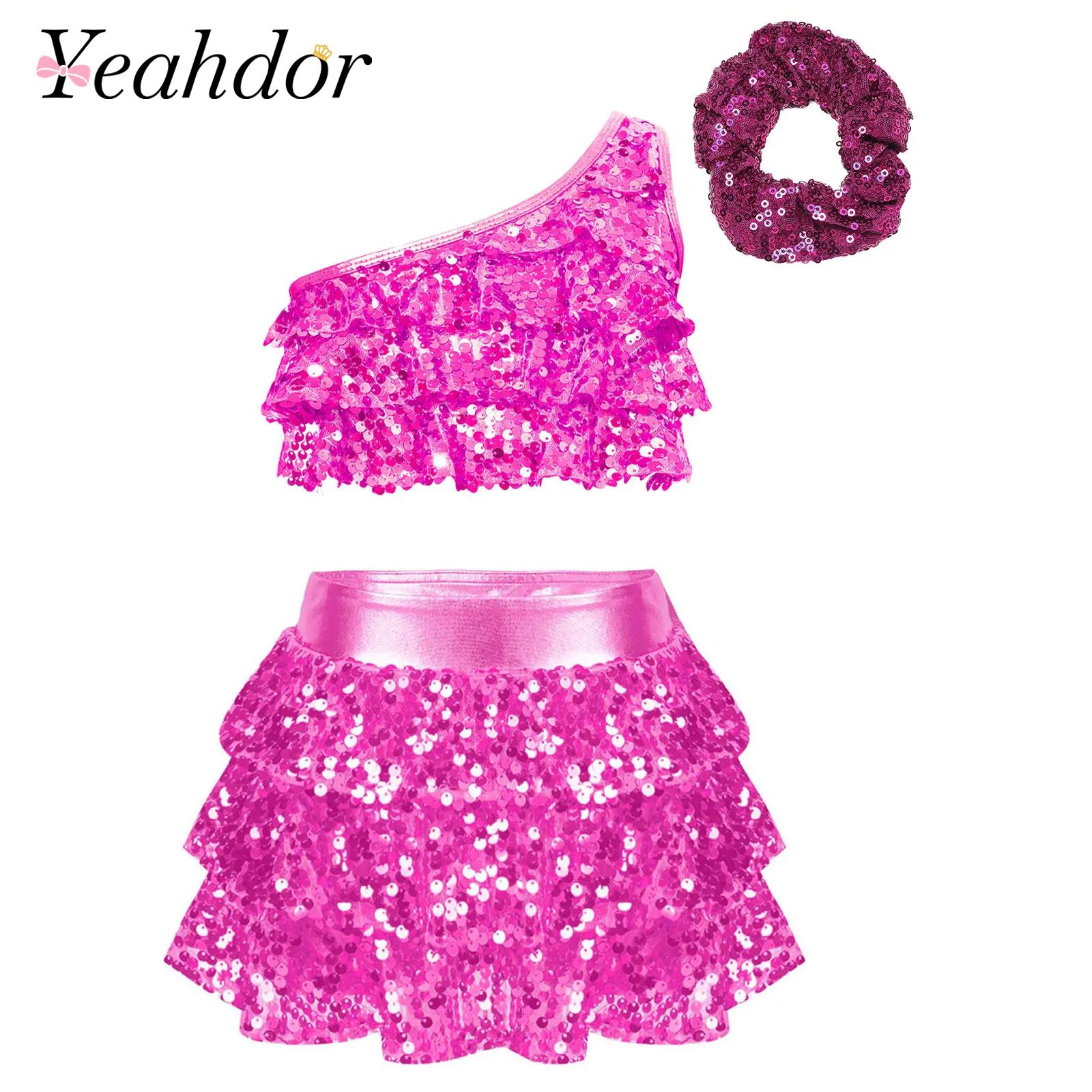 Summer Kids Clothing - Crianças meninas lantejoulas brilhantes traje de