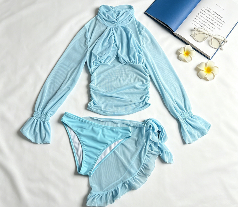 Biquíni Sólido de 3 Peças com  - Swim Cover Up Mesh avaliação e preço