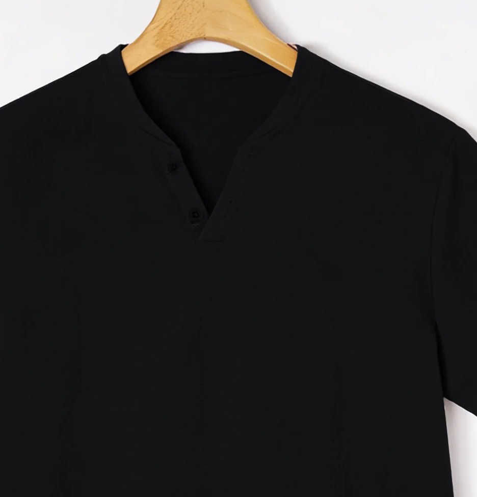 Camiseta Henley Preta Elegante - Summer Clothing Men Linen avaliação e preço