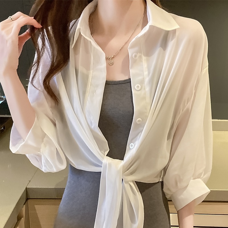 Nova Camisa Feminina de Chiffo - Summer Clothing Old Money avaliação e preço